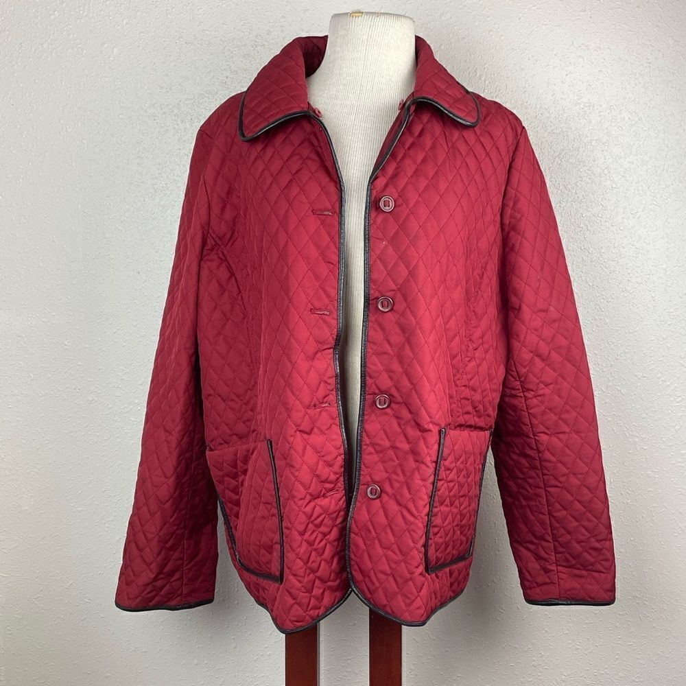 Pre-Owed Charter Club Womens Red Quilted Button Down Jacket Size L